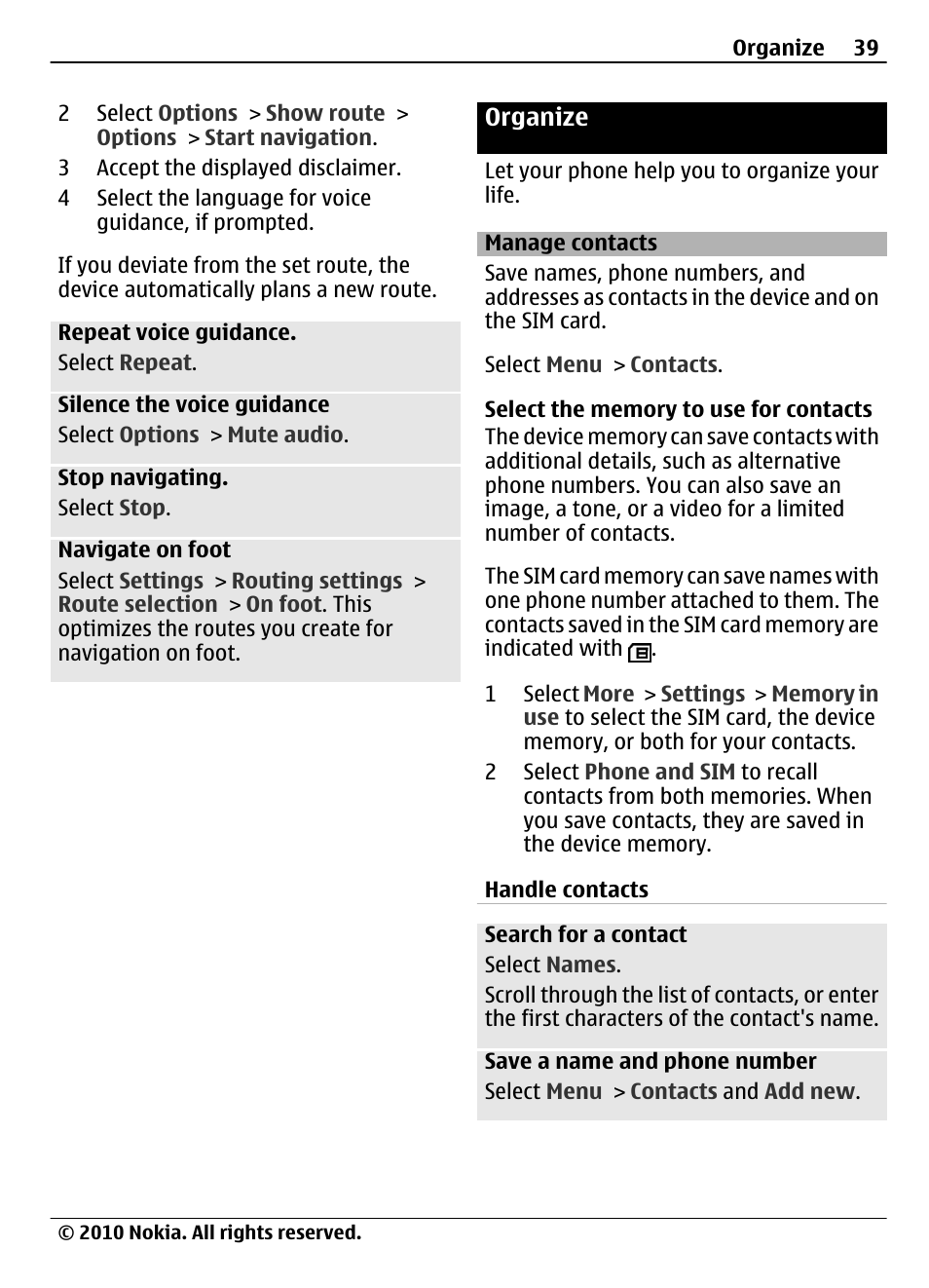 Organize, Manage contacts | Nokia 3710 Fold User Manual | Page 39 / 51