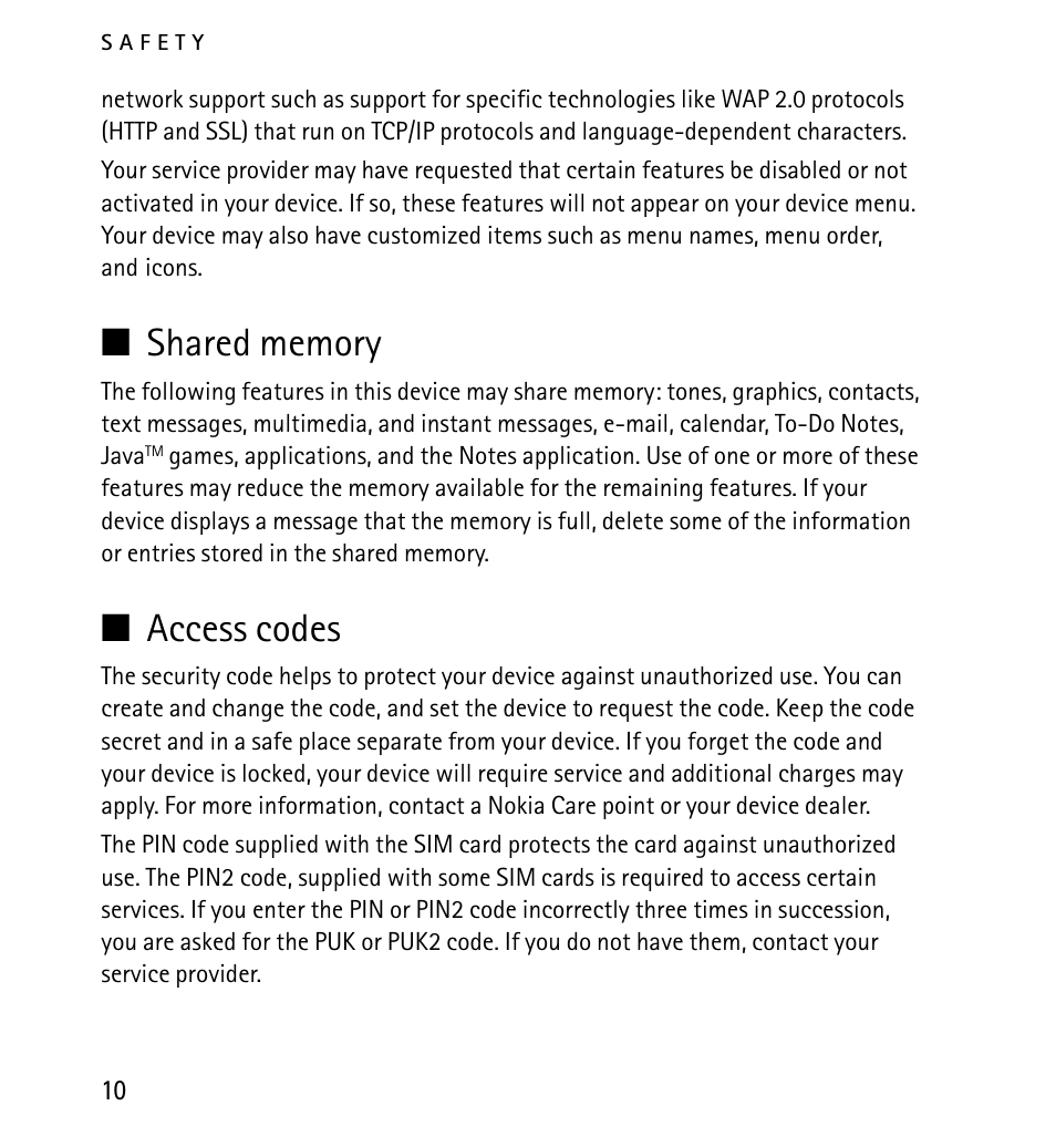 Access codes | Nokia X2-01 User Manual | Page 10 / 73