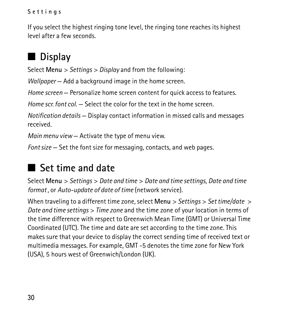 Display, Set time and date, Display set time and date | Nokia X2-01 User Manual | Page 30 / 73