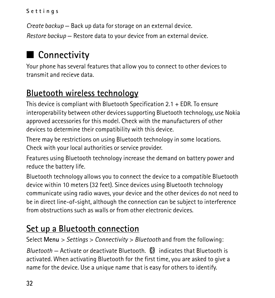 Connectivity, Bluetooth wireless technology, Set up a bluetooth connection | Nokia X2-01 User Manual | Page 32 / 73
