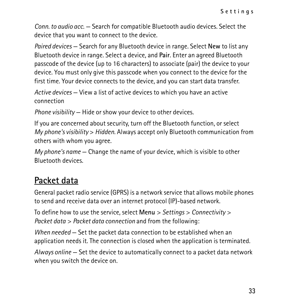 Packet data | Nokia X2-01 User Manual | Page 33 / 73