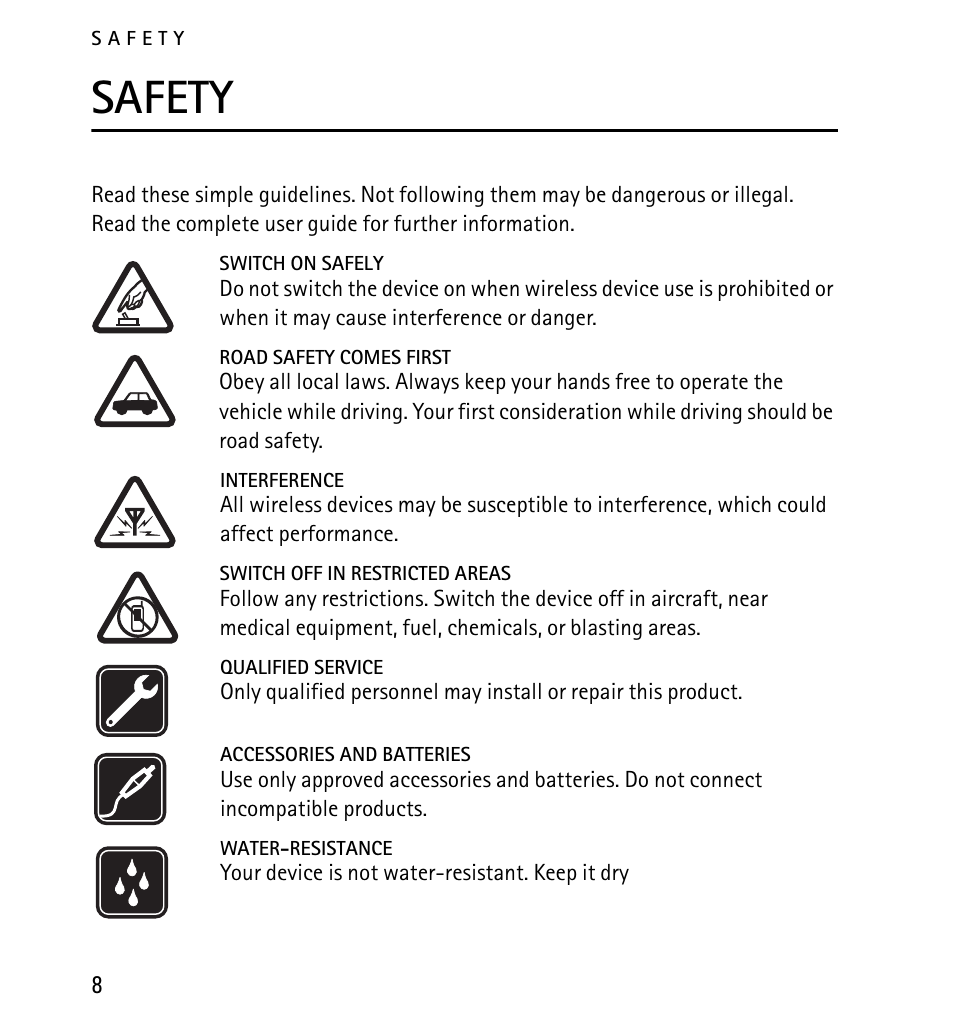 Safety | Nokia X2-01 User Manual | Page 8 / 73