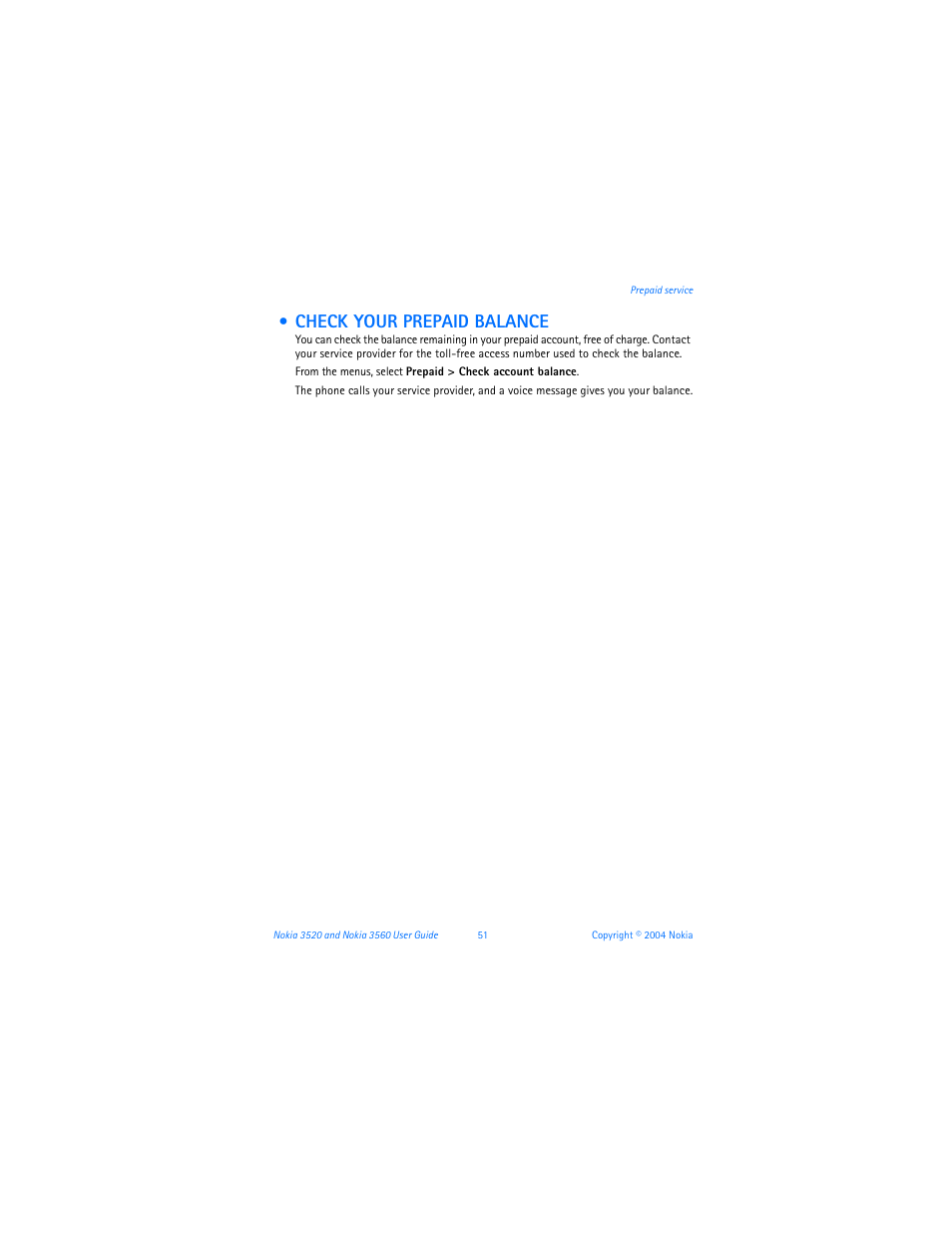 Check your prepaid balance | Nokia 3560 User Manual | Page 60 / 121