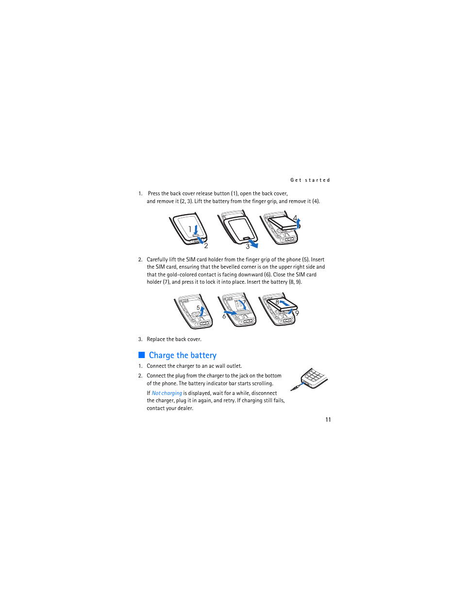 Charge the battery | Nokia 1112 User Manual | Page 12 / 89