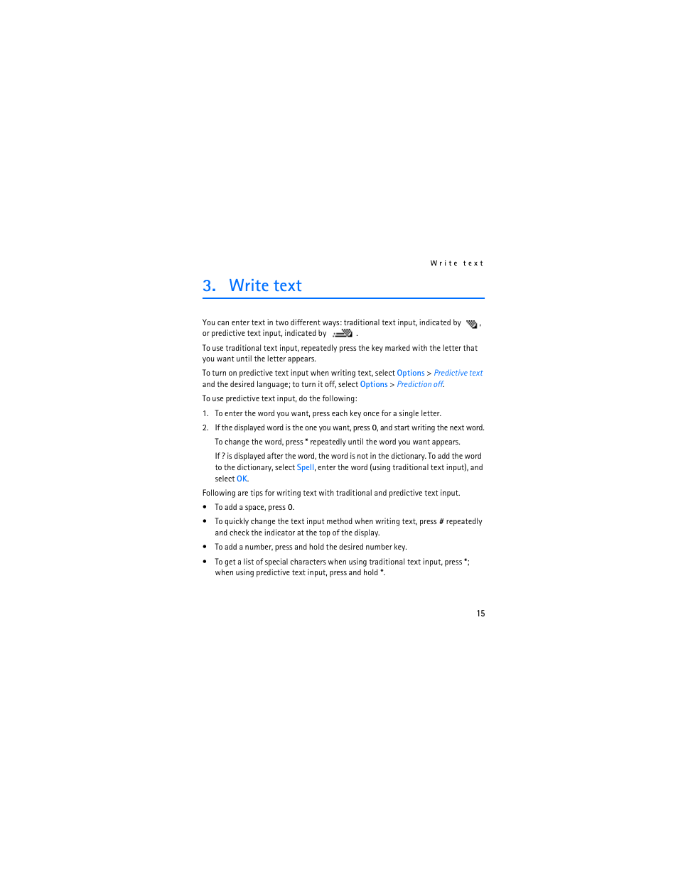 Write text | Nokia 1112 User Manual | Page 16 / 89