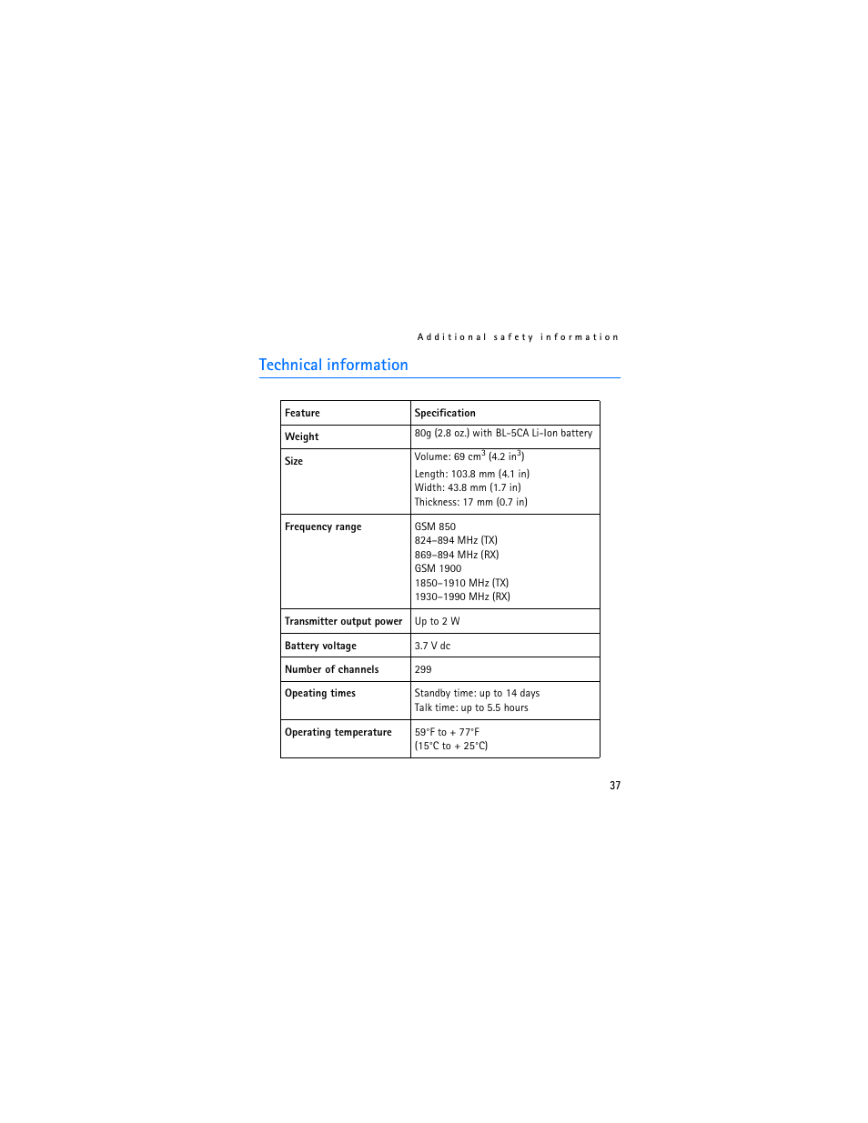 Technical information | Nokia 1112 User Manual | Page 38 / 89