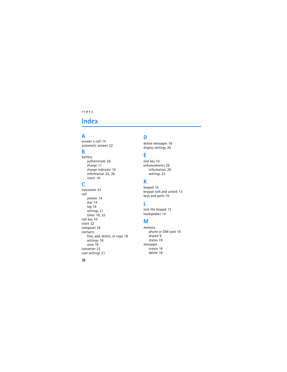 Index | Nokia 1112 User Manual | Page 39 / 89
