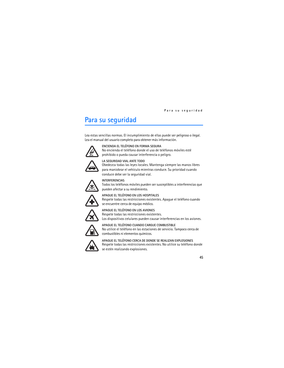 Para su seguridad | Nokia 1112 User Manual | Page 46 / 89