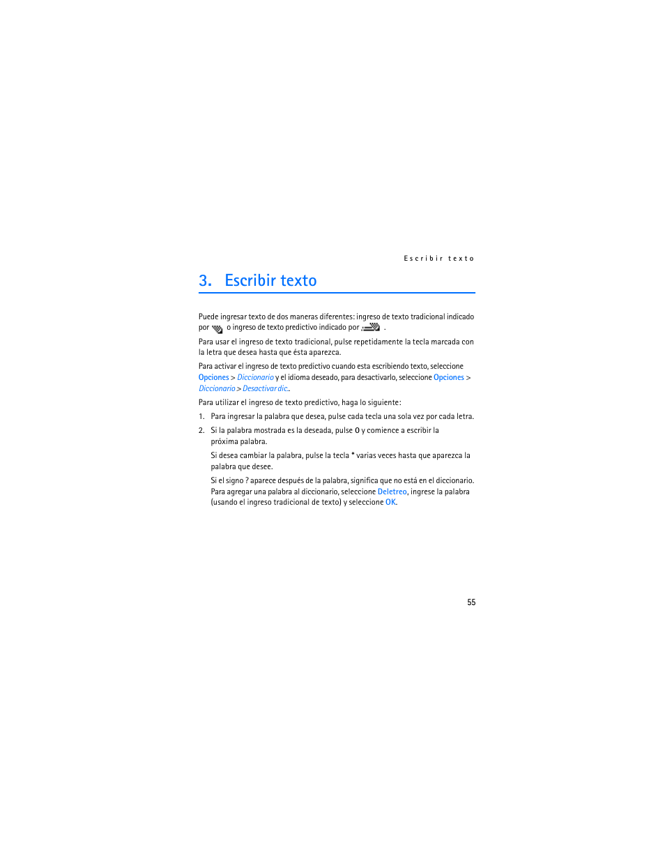 Escribir texto | Nokia 1112 User Manual | Page 56 / 89