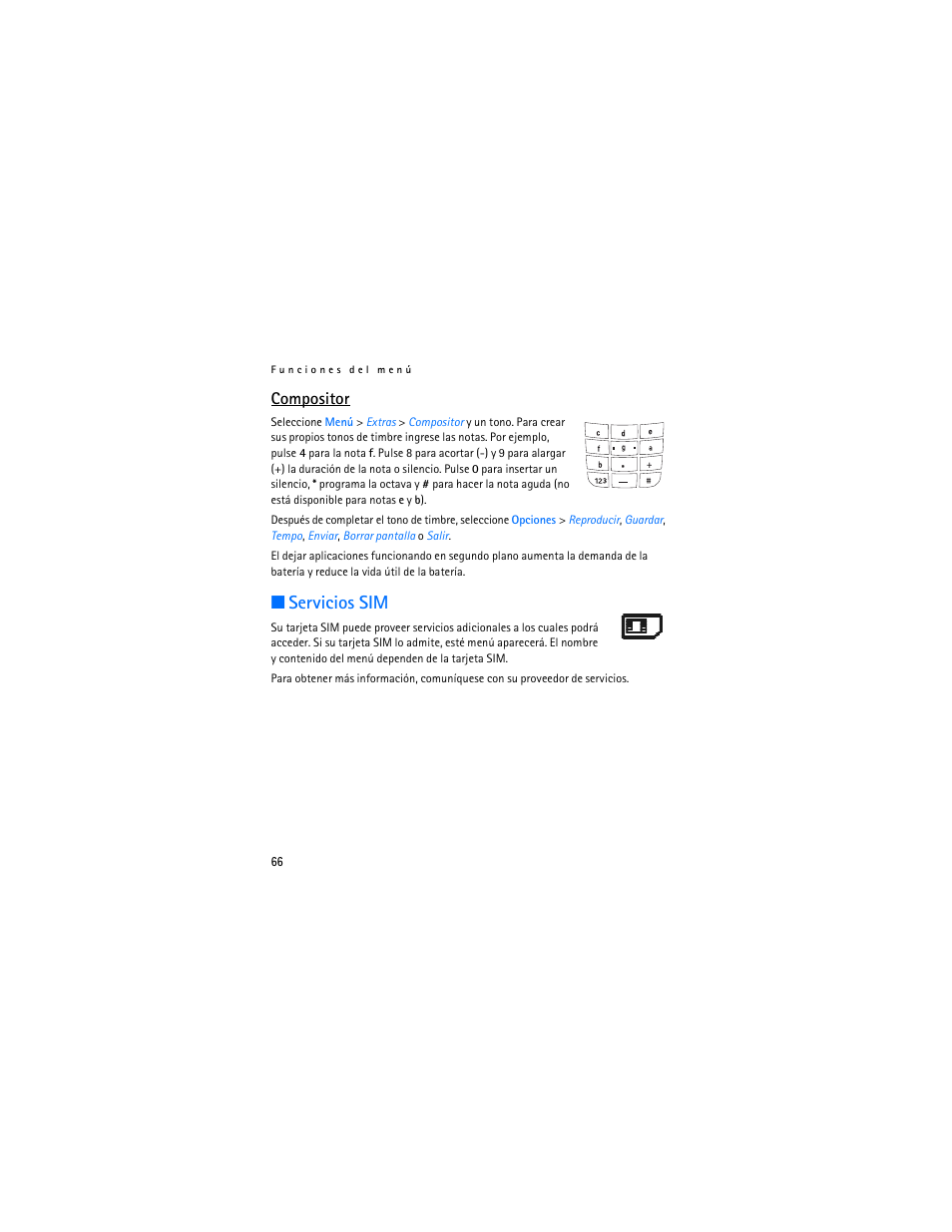 Servicios sim, Compositor | Nokia 1112 User Manual | Page 67 / 89