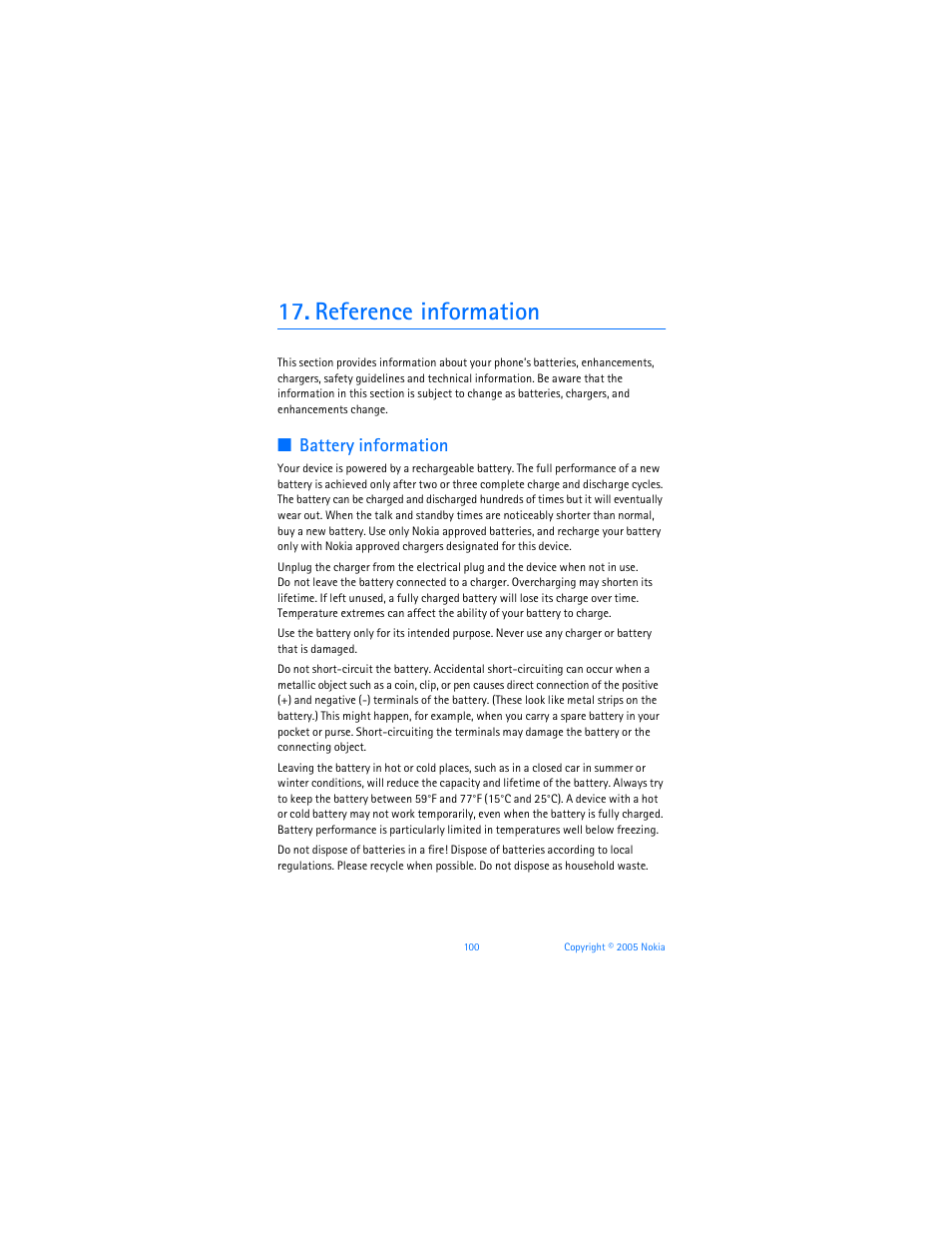 Referenceinformation, Reference information, Battery information | Nokia 6256i User Manual | Page 101 / 123