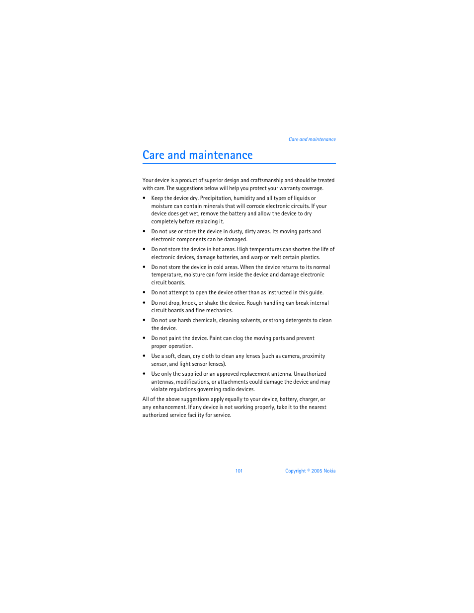 Care and maintenance | Nokia 6256i User Manual | Page 102 / 123