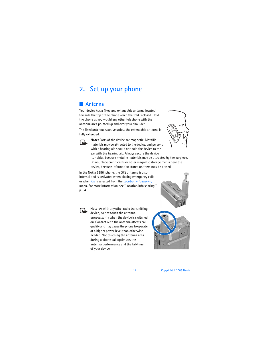 Set up your phone, Antenna | Nokia 6256i User Manual | Page 15 / 123