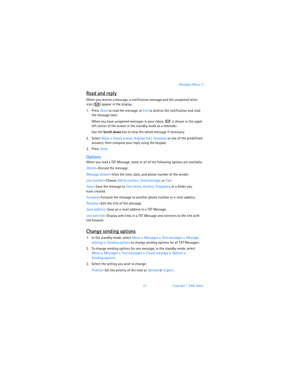 Read and reply, Change sending options | Nokia 6256i User Manual | Page 28 / 123