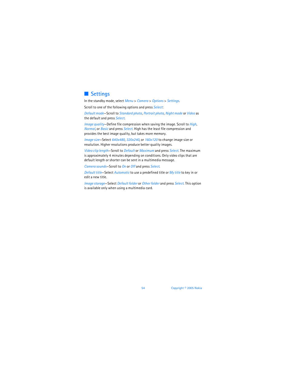 Settings | Nokia 6256i User Manual | Page 55 / 123