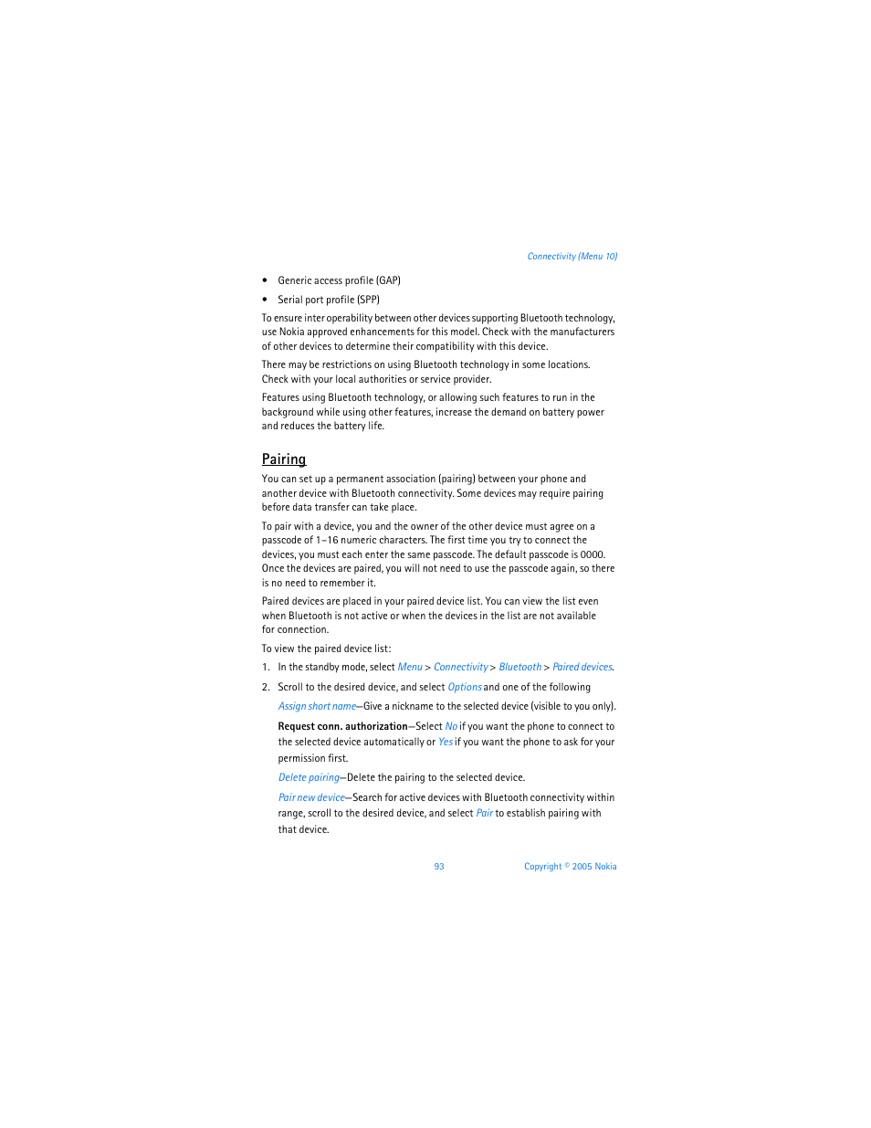 Pairing | Nokia 6256i User Manual | Page 94 / 123