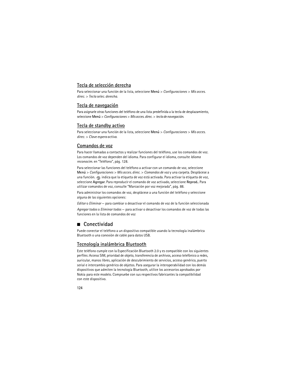 Conectividad, Tecla de selección derecha”, pá | Nokia 6263 User Manual | Page 125 / 153