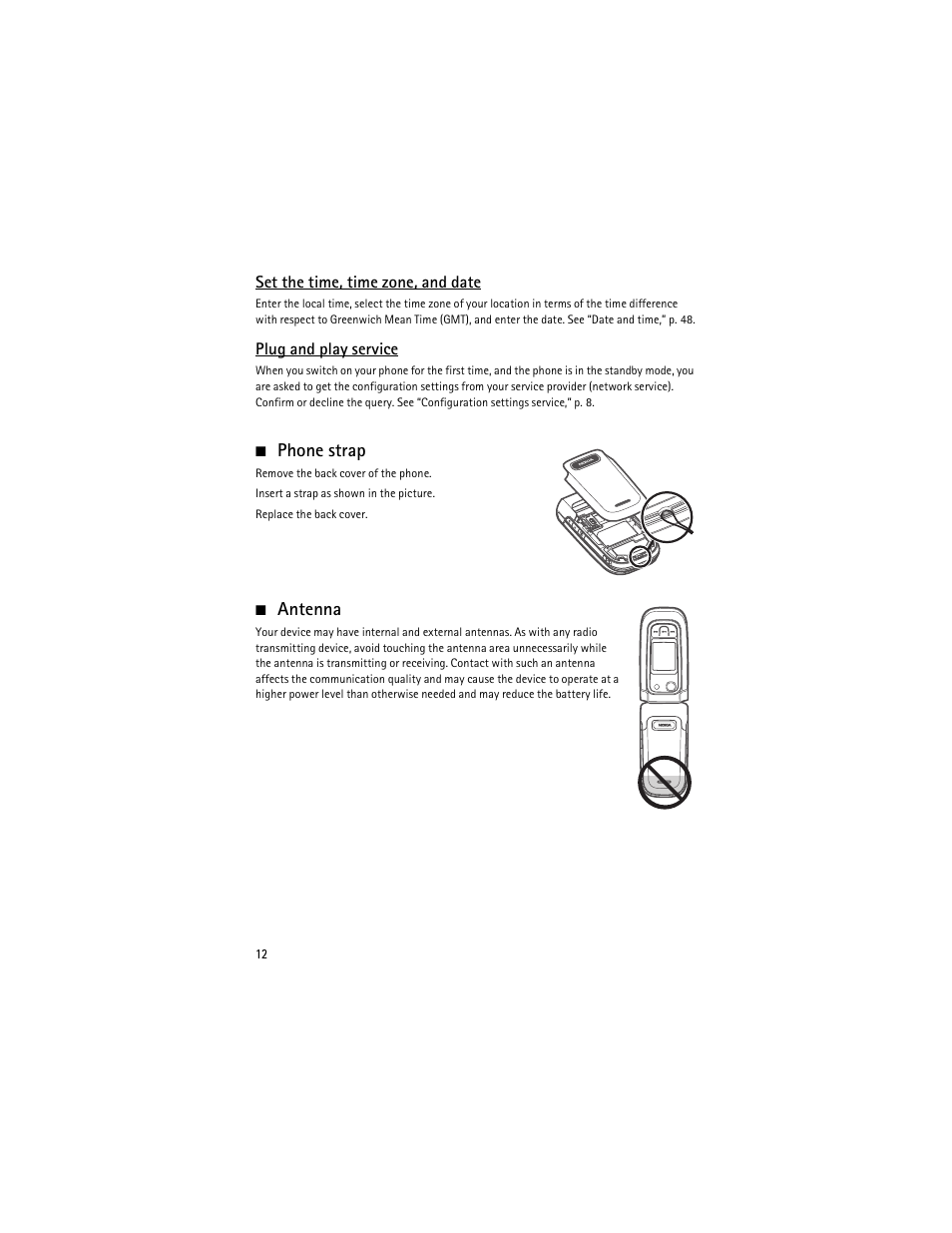 Phone strap, Antenna, Phone strap antenna | Nokia 6263 User Manual | Page 13 / 153