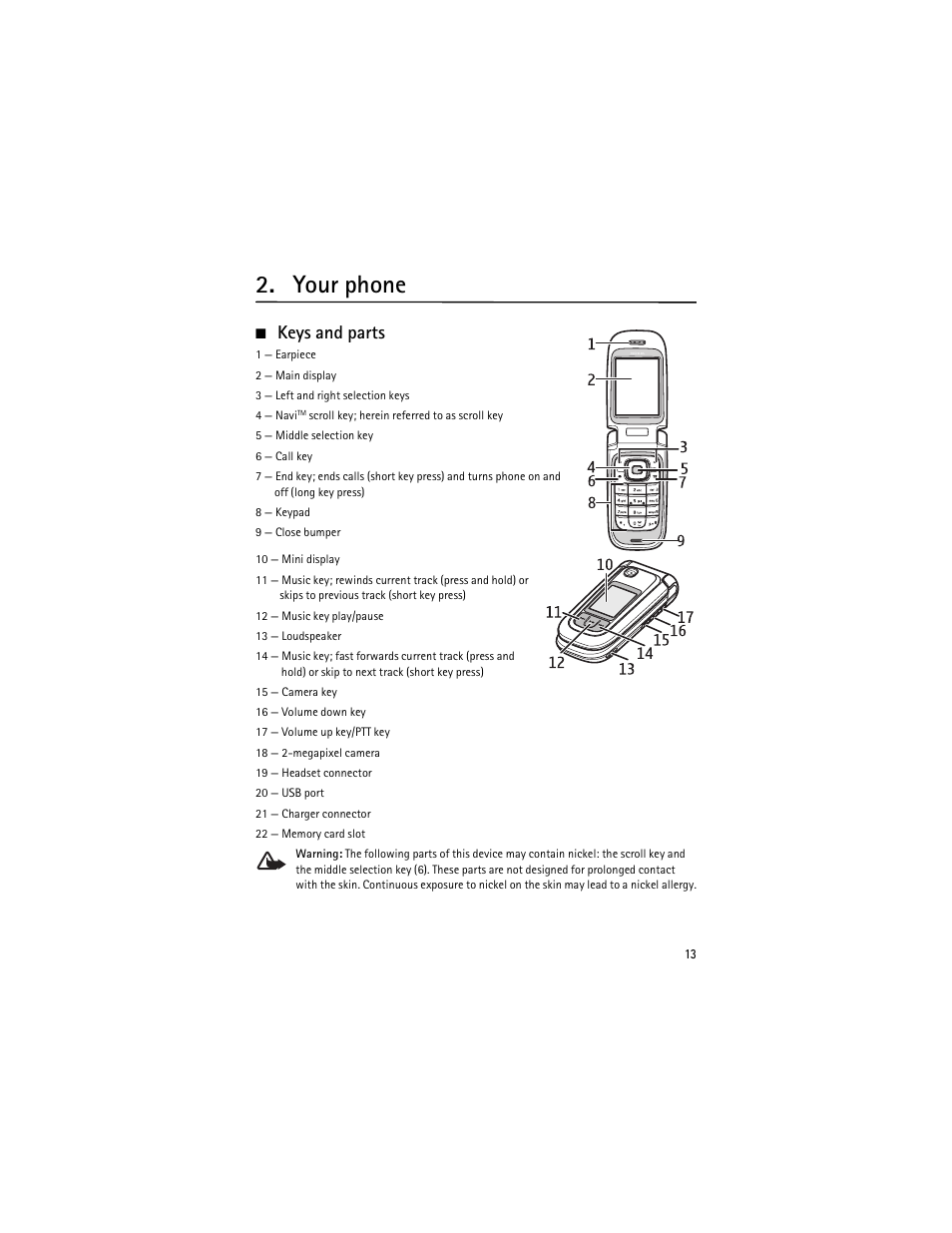 Your phone, Keys and parts | Nokia 6263 User Manual | Page 14 / 153