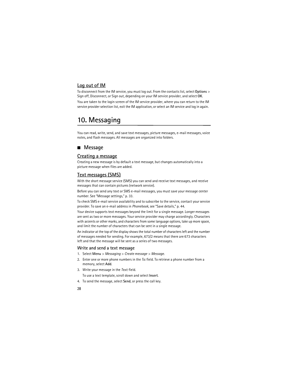 Messaging, Message | Nokia 6263 User Manual | Page 29 / 153