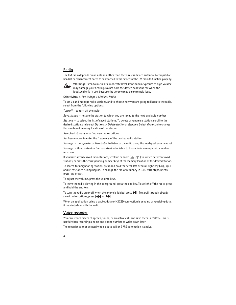 Radio, Voice recorder | Nokia 6263 User Manual | Page 41 / 153