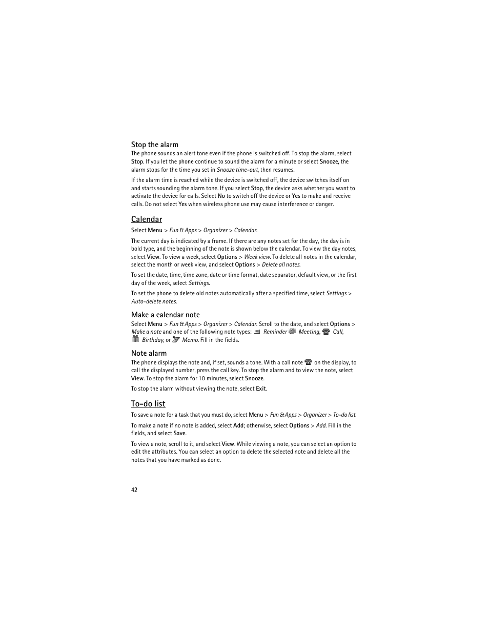 Calendar, To-do list | Nokia 6263 User Manual | Page 43 / 153