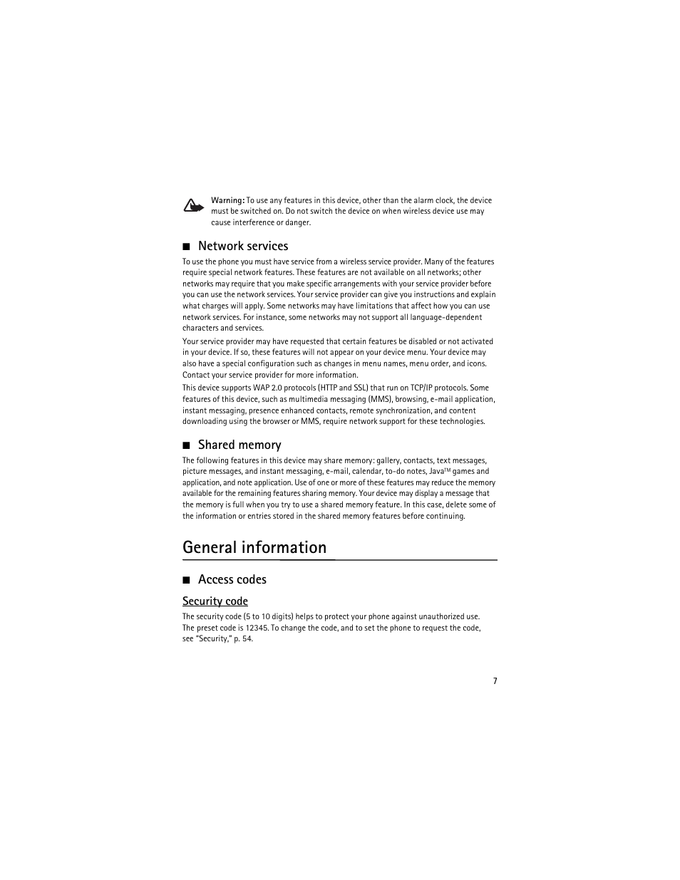 General information, Access codes, Network services | Nokia 6263 User Manual | Page 8 / 153