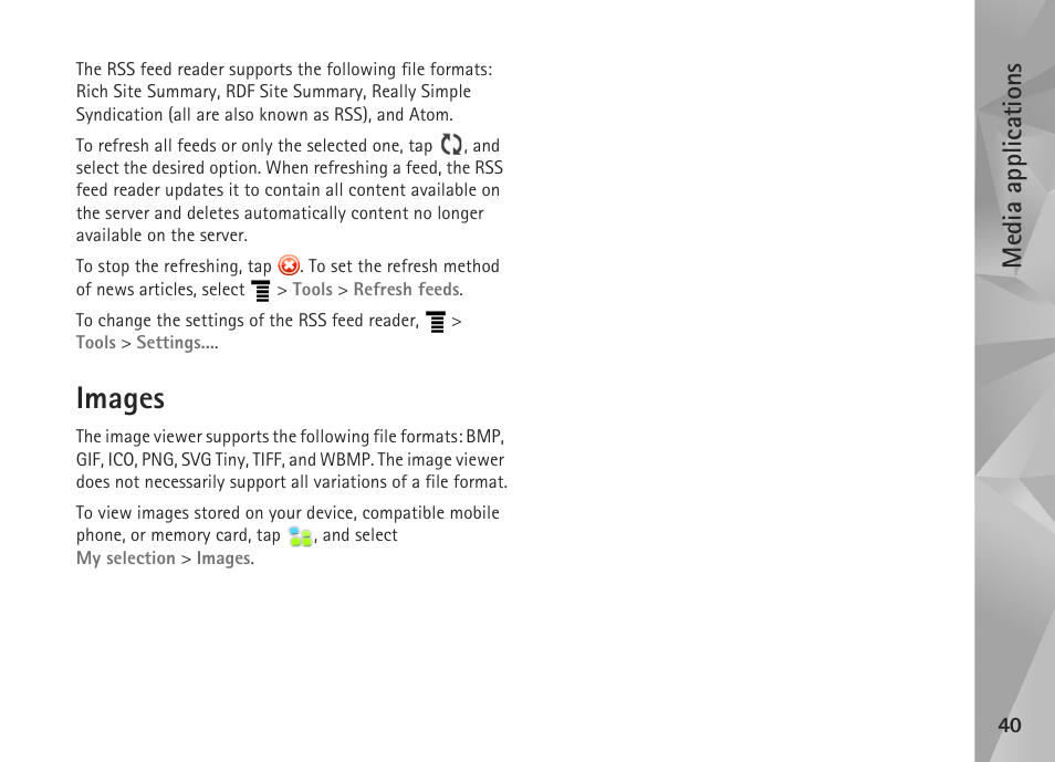 Images, Media applications | Nokia N800 User Manual | Page 40 / 55