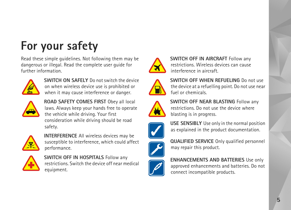 For your safety | Nokia N800 User Manual | Page 5 / 55
