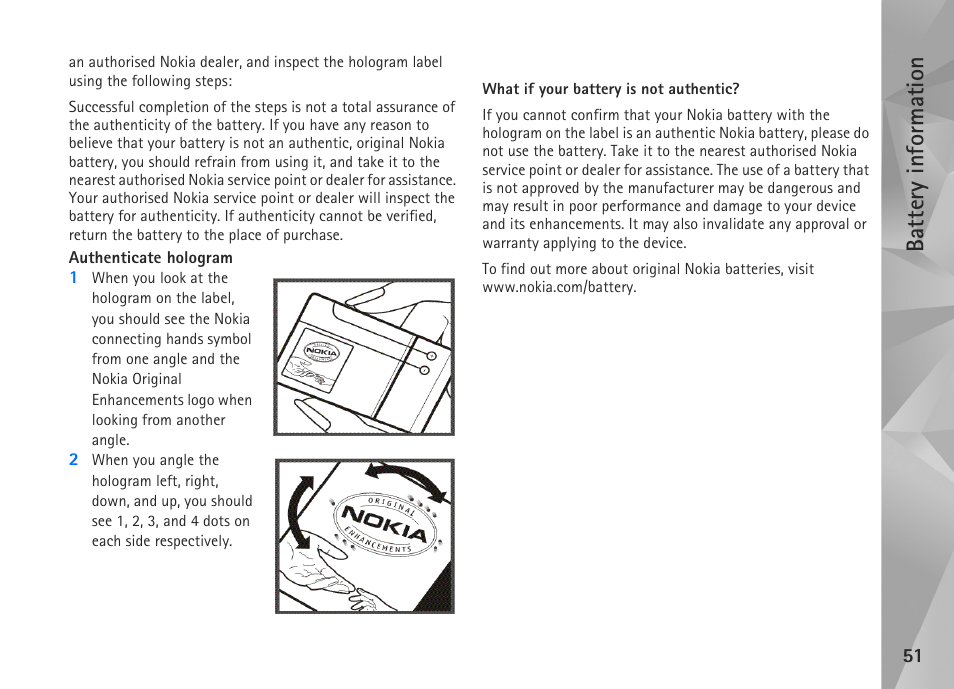 Battery information | Nokia N800 User Manual | Page 51 / 55