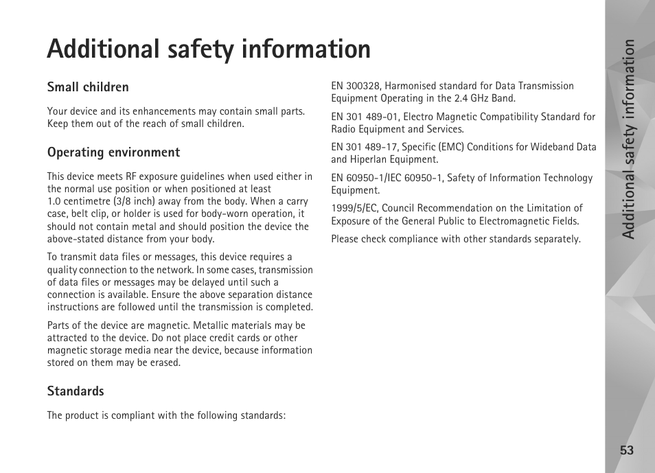 Additional safety information | Nokia N800 User Manual | Page 53 / 55