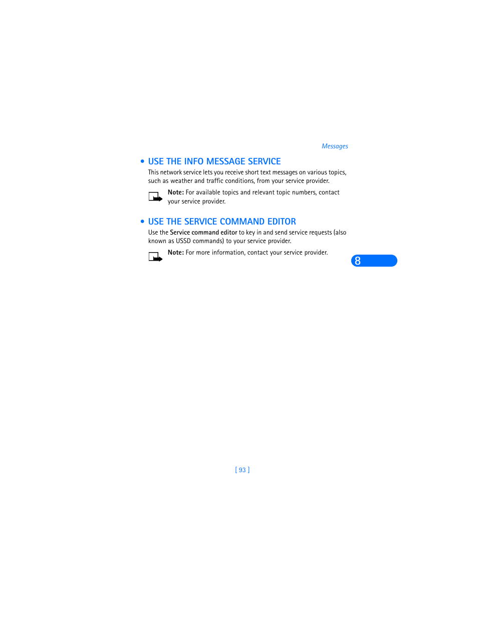 Use the info message service, Use the service command editor | Nokia 6590i User Manual | Page 102 / 217