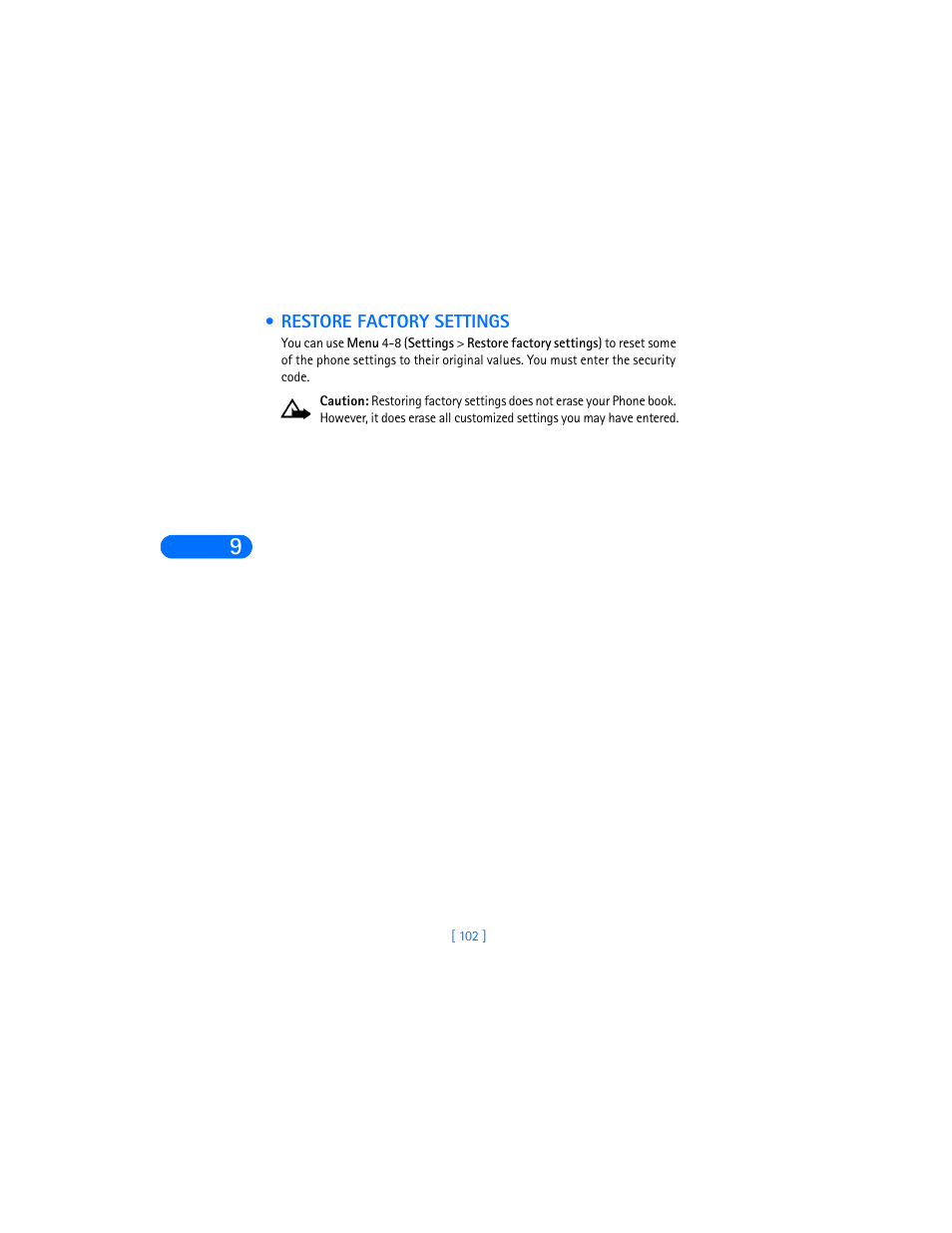 Restore factory settings | Nokia 6590i User Manual | Page 111 / 217