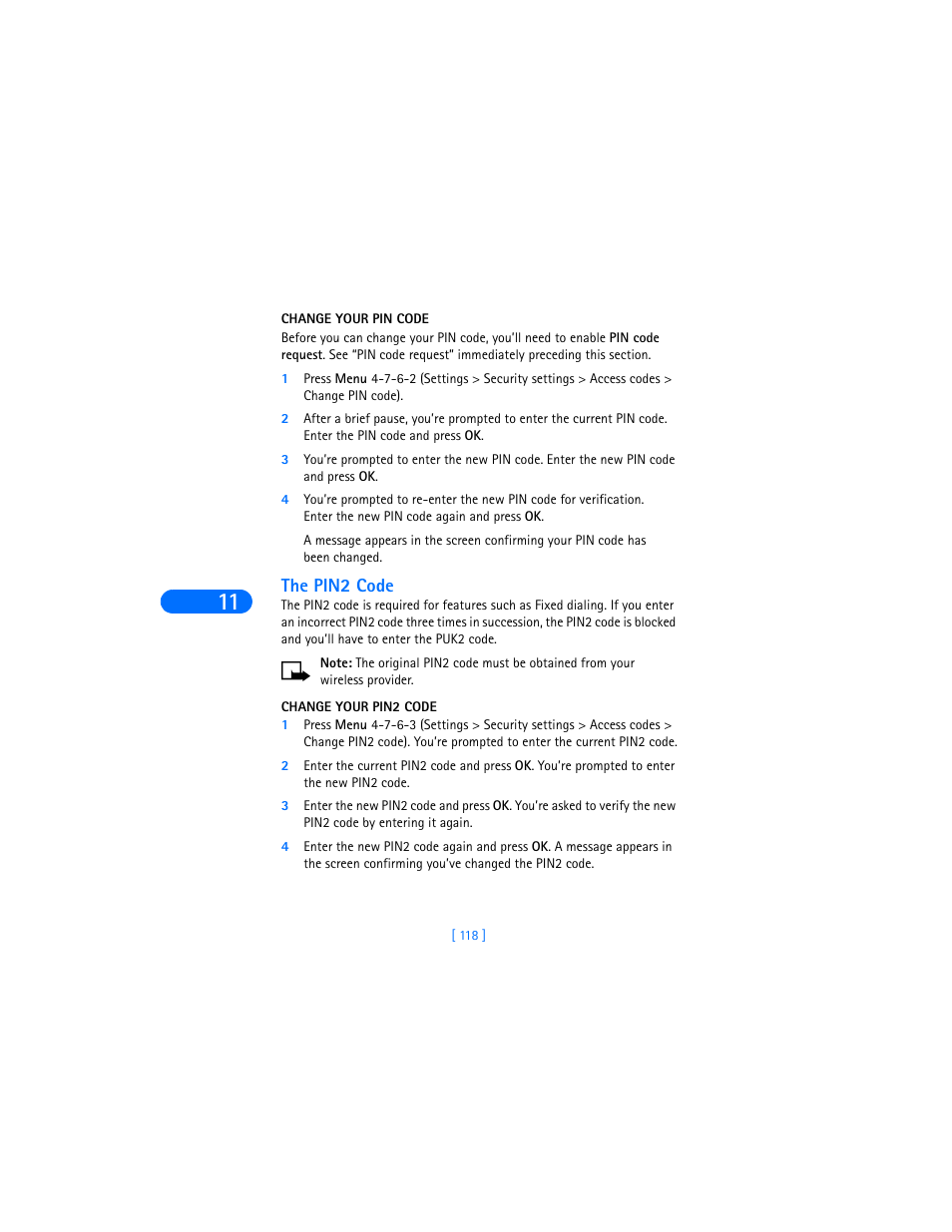 Change your pin code, The pin2 code, Change your pin2 code | Nokia 6590i User Manual | Page 127 / 217