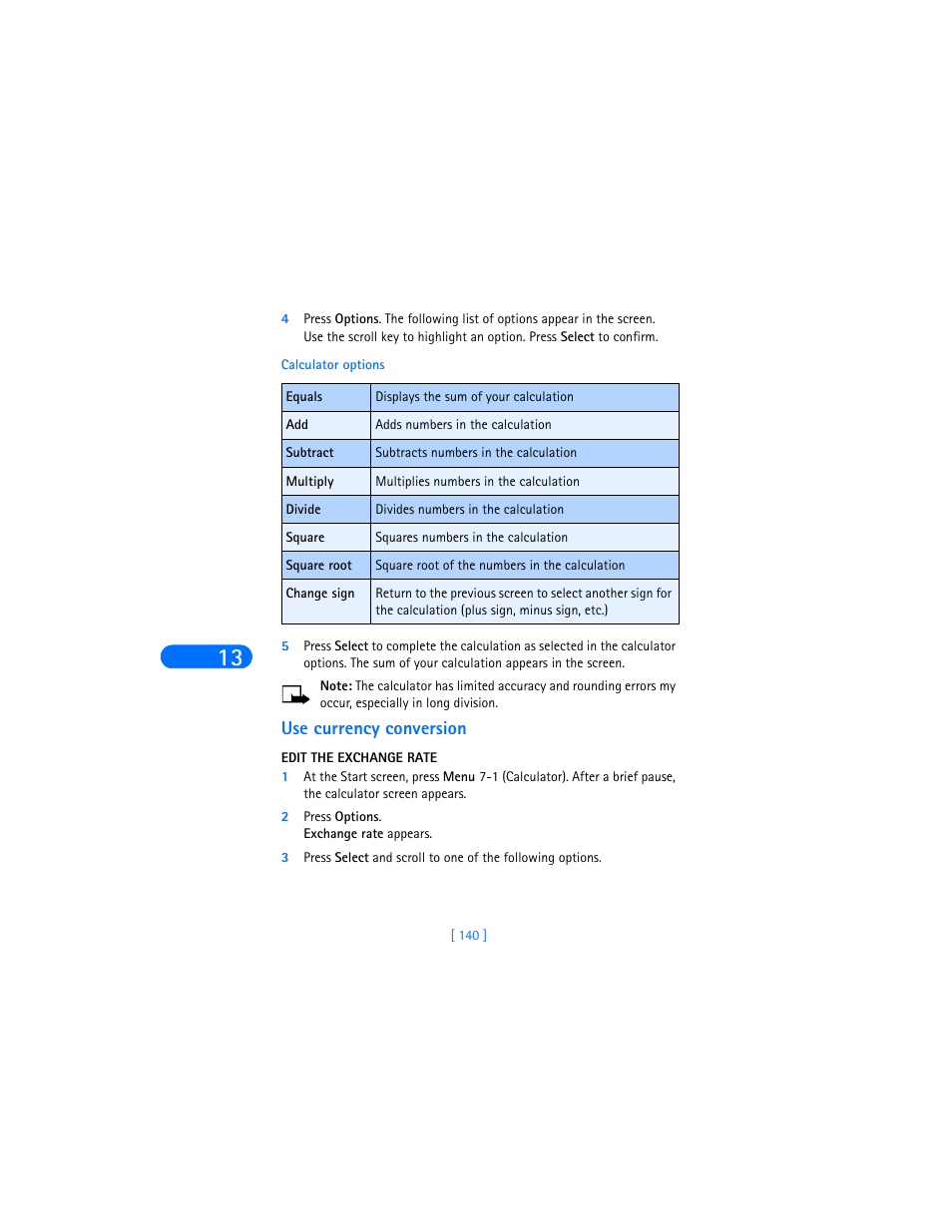 Use currency conversion, Edit the exchange rate, 2 press options. exchange rate appears | Nokia 6590i User Manual | Page 149 / 217