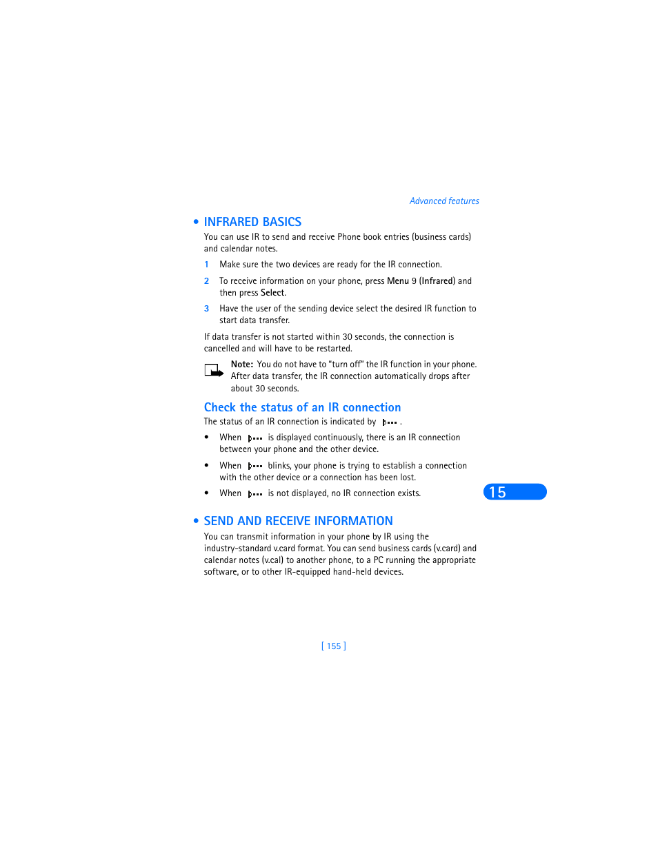 Infrared basics, Check the status of an ir connection, Send and receive information | Infrared basics send and receive information | Nokia 6590i User Manual | Page 164 / 217