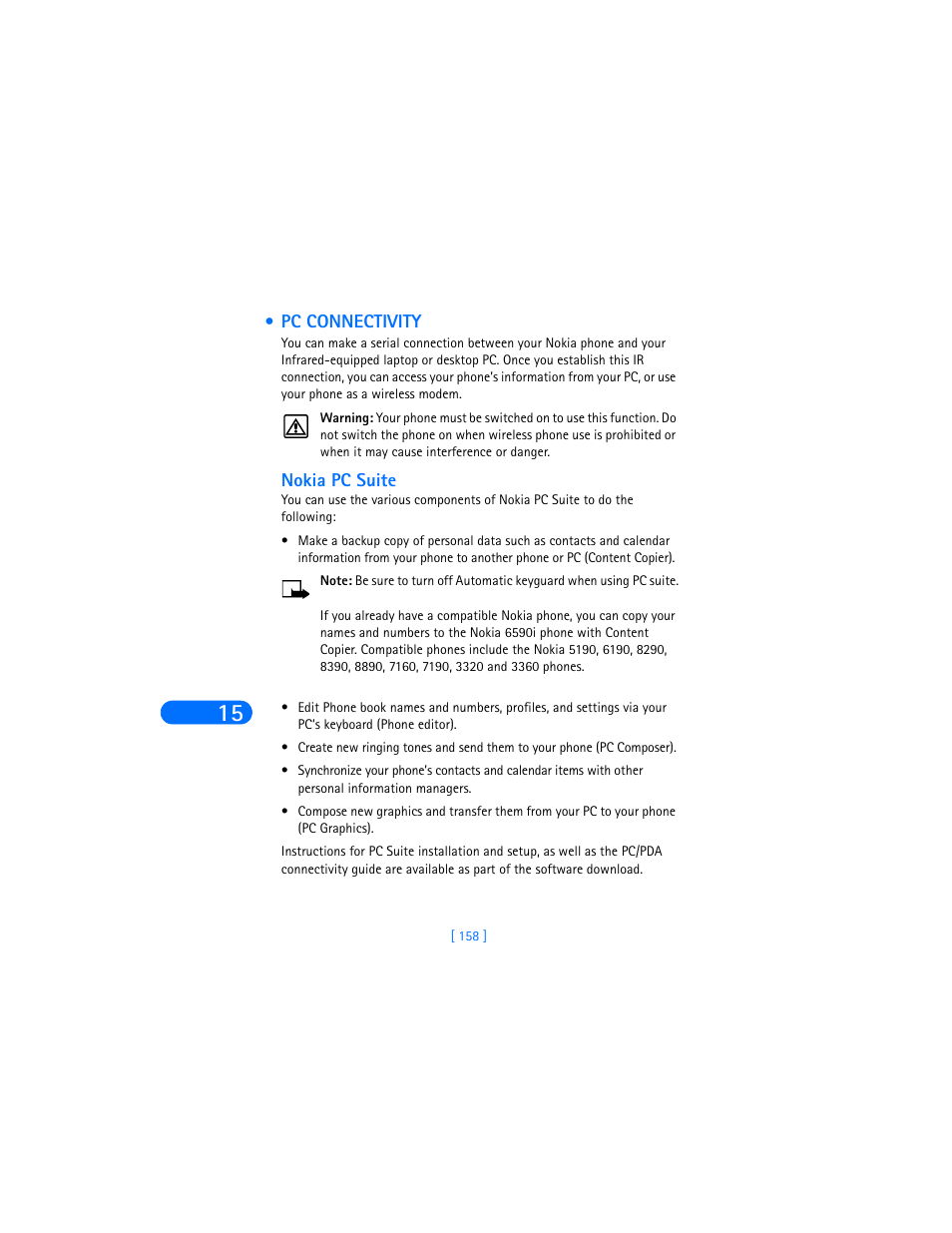Pc connectivity, Nokia pc suite | Nokia 6590i User Manual | Page 167 / 217