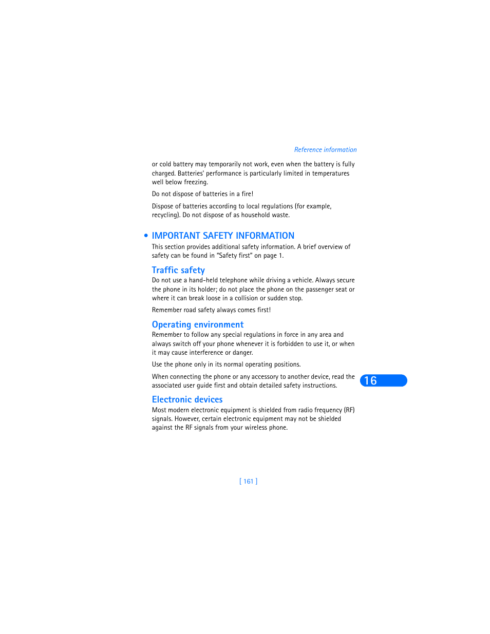 Important safety information, Traffic safety, Operating environment | Electronic devices | Nokia 6590i User Manual | Page 170 / 217