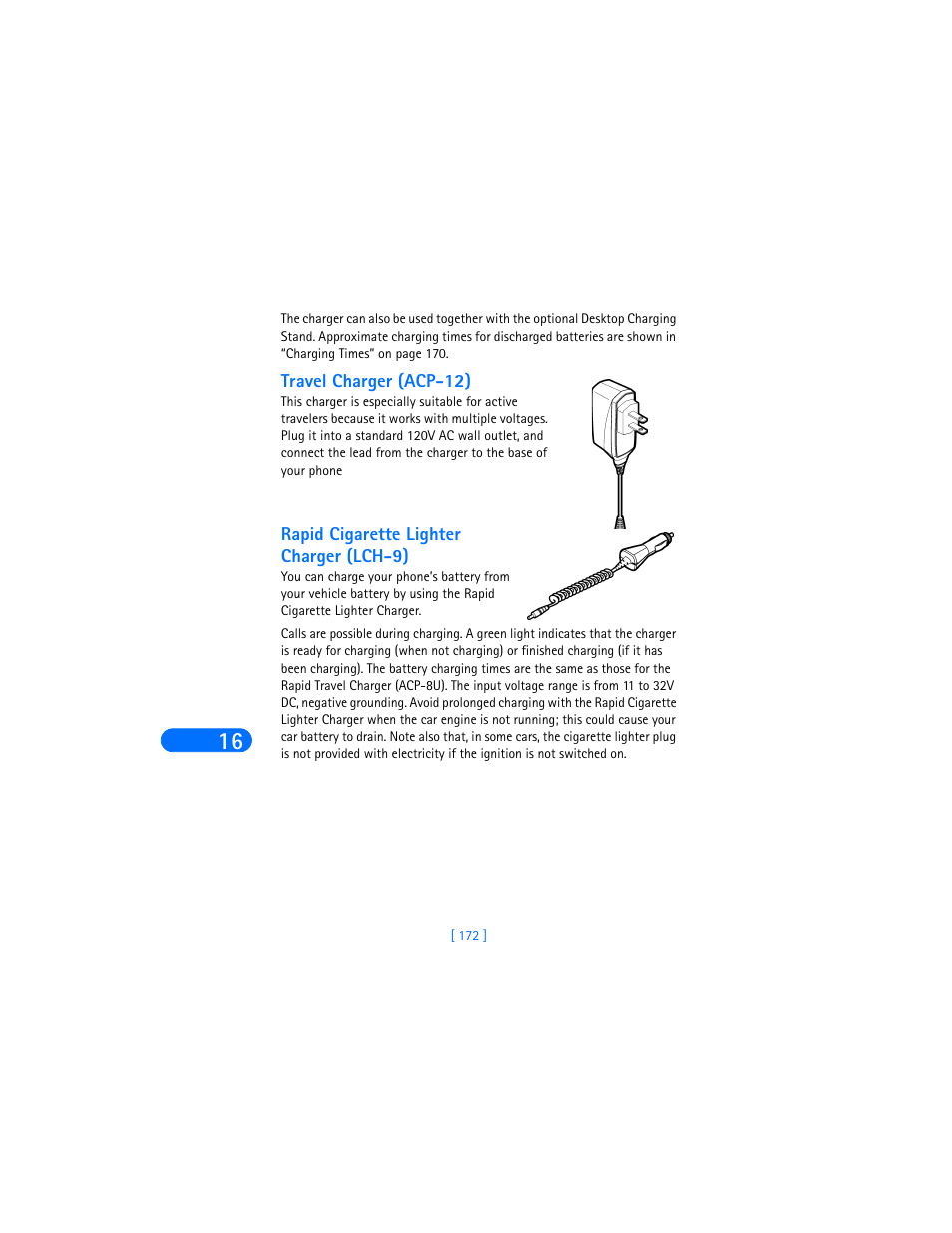 Travel charger (acp-12), Rapid cigarette lighter charger (lch-9) | Nokia 6590i User Manual | Page 181 / 217