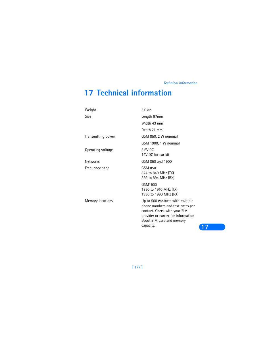 17 technical information, Technical information | Nokia 6590i User Manual | Page 186 / 217
