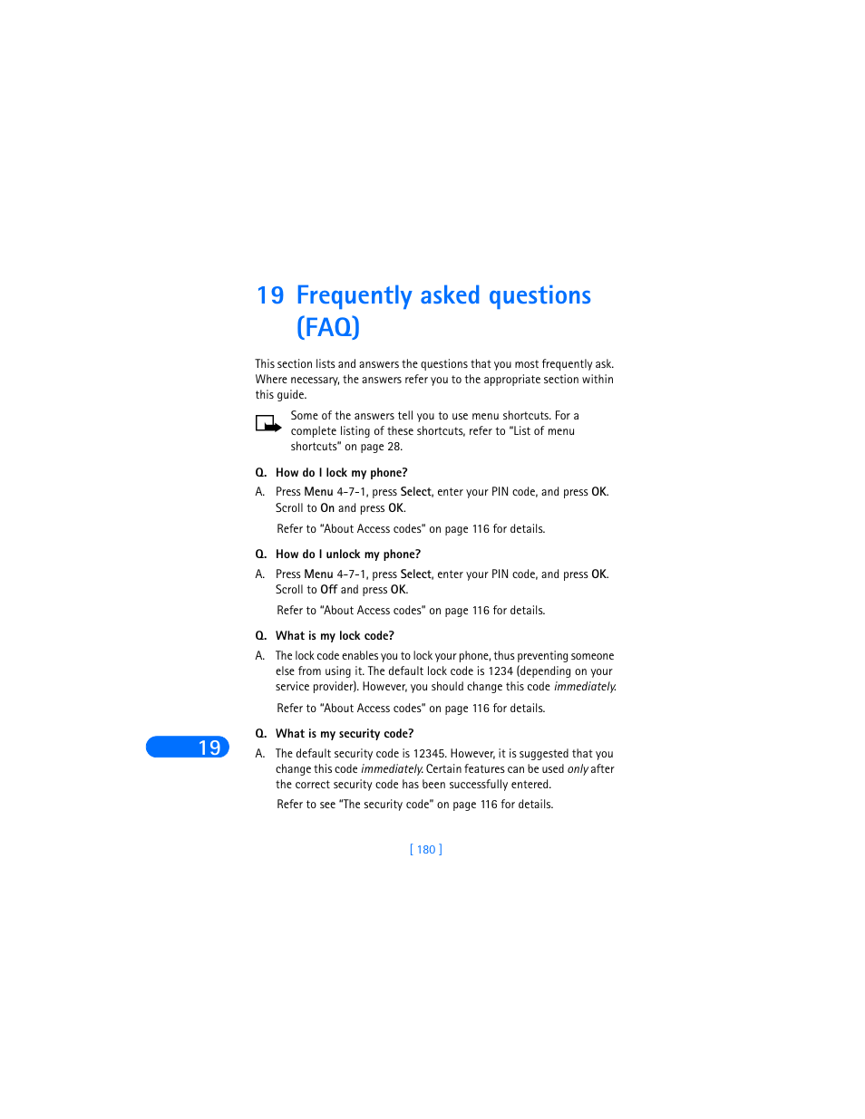 19 frequently asked questions (faq), Frequently asked questions (faq) | Nokia 6590i User Manual | Page 189 / 217