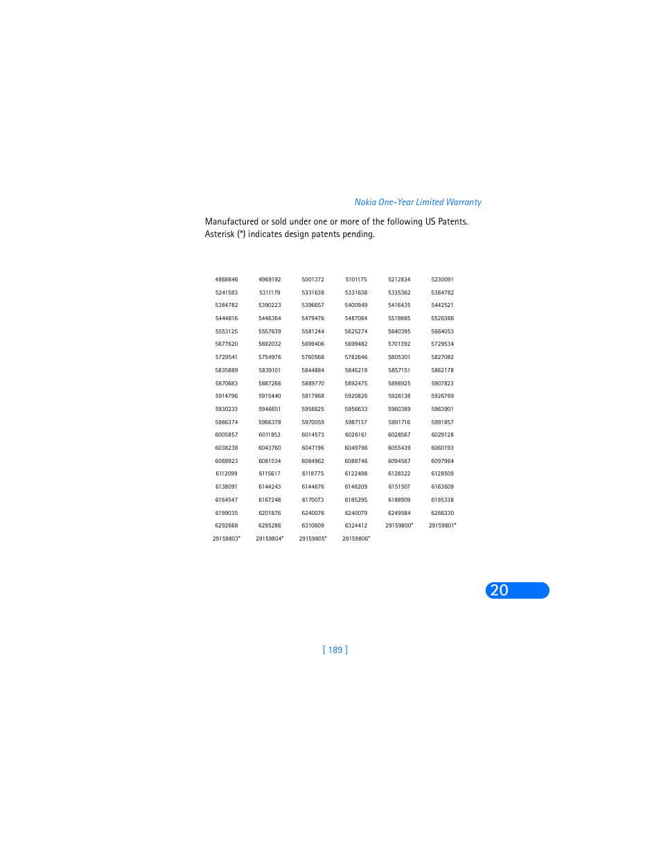 189 ] nokia one-year limited warranty | Nokia 6590i User Manual | Page 198 / 217