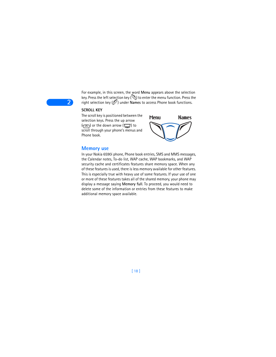 Scroll key, Memory use | Nokia 6590i User Manual | Page 27 / 217