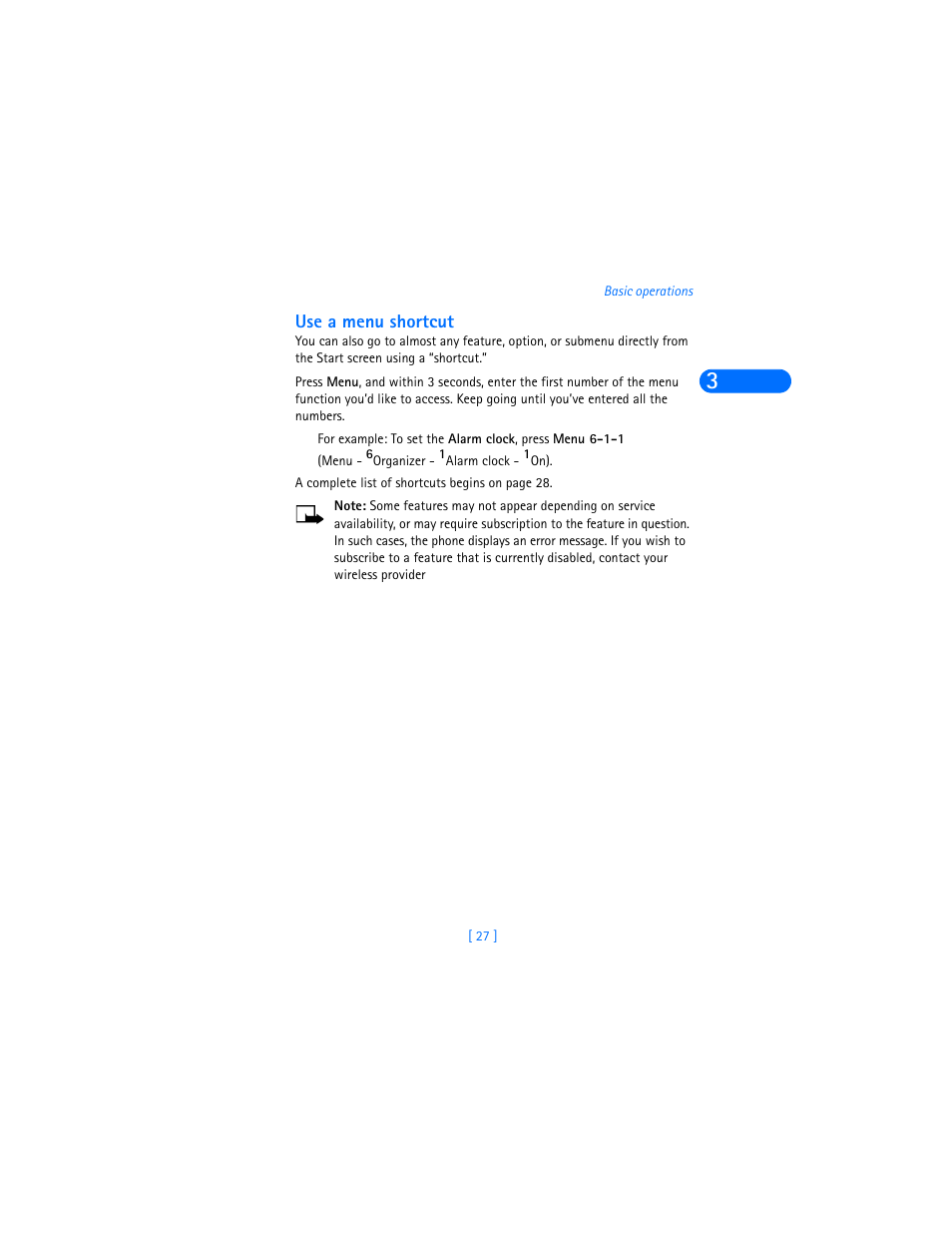 Use a menu shortcut | Nokia 6590i User Manual | Page 36 / 217