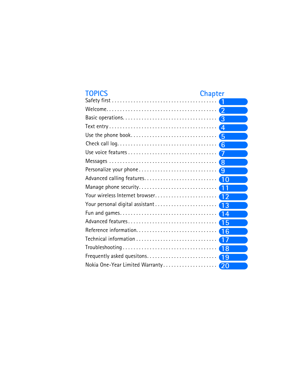Topics chapter | Nokia 6590i User Manual | Page 4 / 217