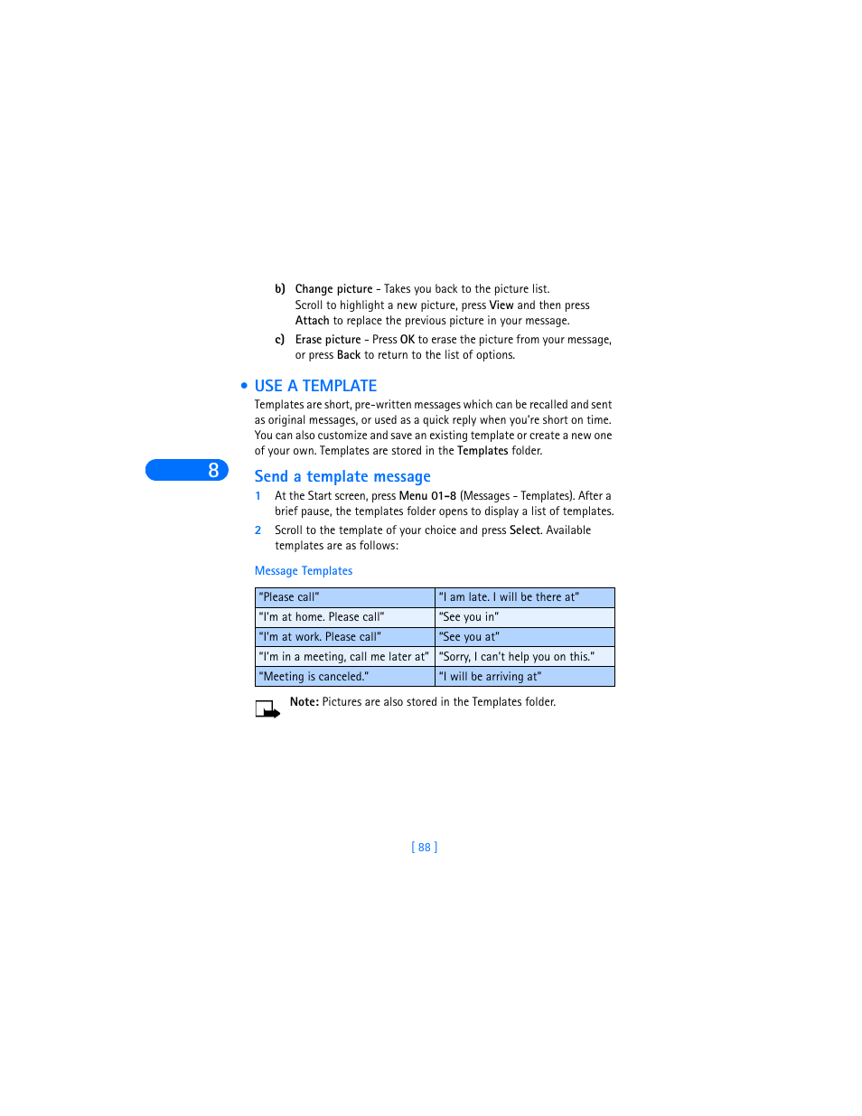 Use a template, Send a template message | Nokia 6590i User Manual | Page 97 / 217
