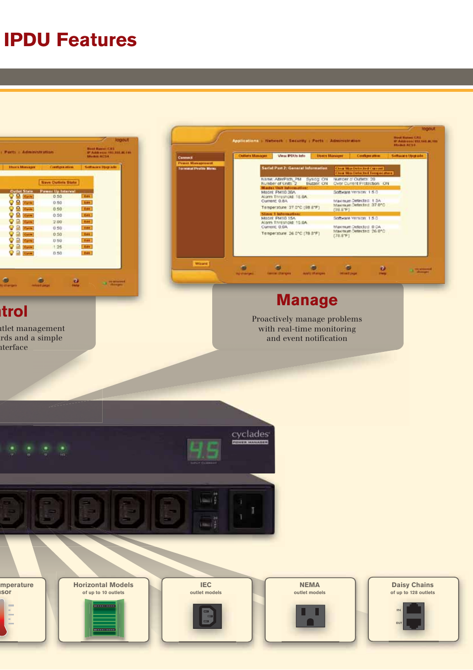 Ipdu features, Ntrol, Manage | Avocent Cyclades PM User Manual | Page 6 / 8