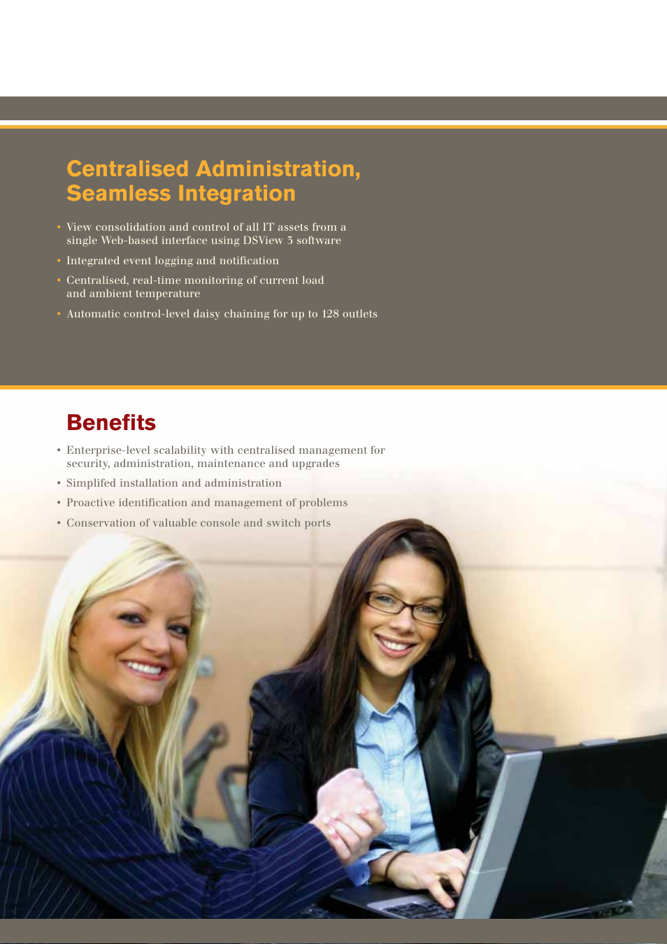 Centralised administration, seamless integration, Benefits | Avocent Cyclades PM User Manual | Page 7 / 8