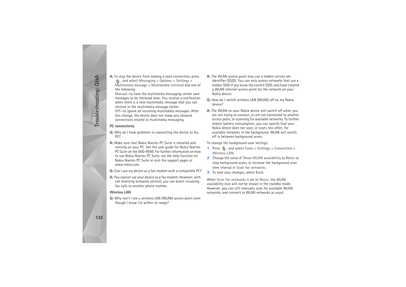 Troubleshooting: q&a | Nokia N81 User Manual | Page 132 / 146