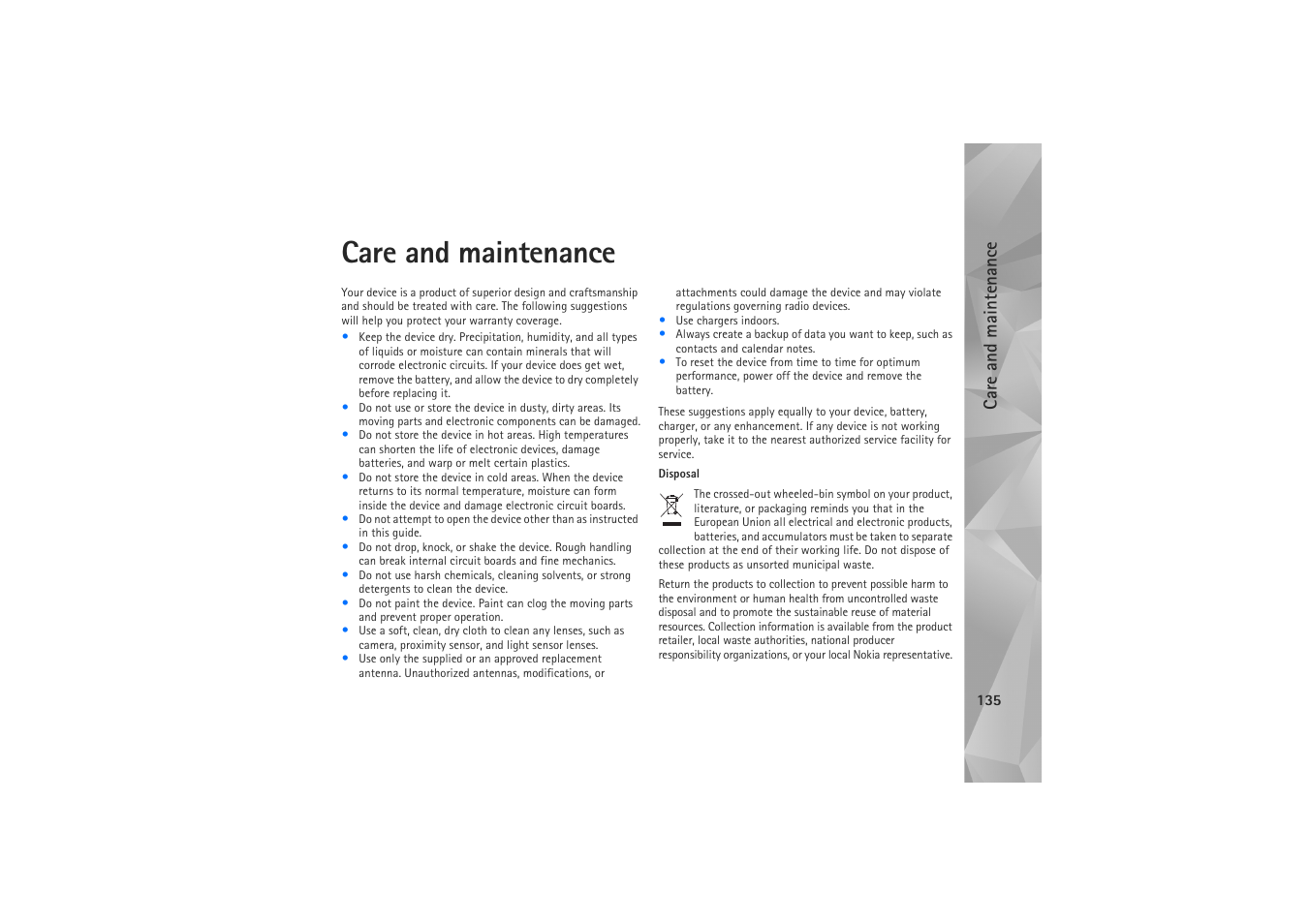 Care and maintenance | Nokia N81 User Manual | Page 135 / 146